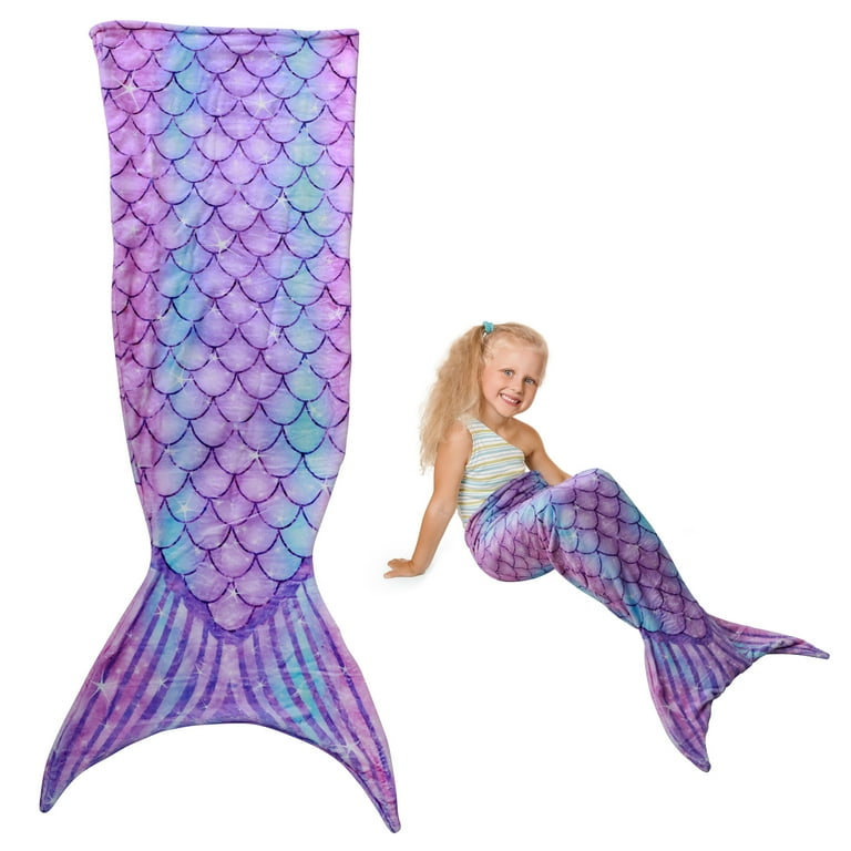 Hvxrjkn Mermaid Tail Blanket Ultra Soft Flannel Sleeping Blanket Fish Scale Pattern Sleeping Bag Comfortable Mermaid Tail Snuggle Blanket Cute Mermaid