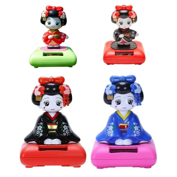 Kimono Maiko Geisha Solar Dancing Toys, Solar Bobblehead Toy Figurer Car Office Desk Decoration Dancing Toy  , 4 Pack