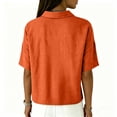 thumbnail image 7 of Dweltoz Blouses for Women Buttons Collared Elbow Half Sleeve Breathable Casual Athletic Tops V Neck Solid Athletic Shirts,Saffron S, 7 of 7
