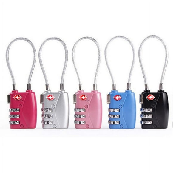 5 Colors TSA Approved Security Cable Luggage Locks 3-Digit Combination Password Locks Padlocks (Black & Silver & Rosy & Pink & Blue)