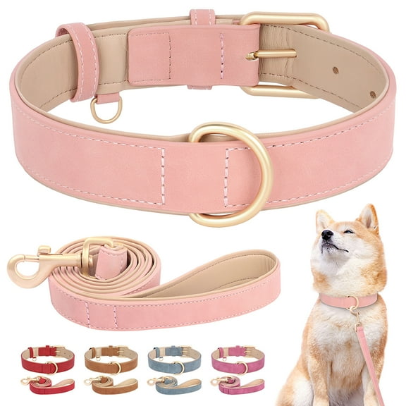 Didog Soft PU Leather Dog Collar and Walking Lead Leash Adjustable for Small Large Dog