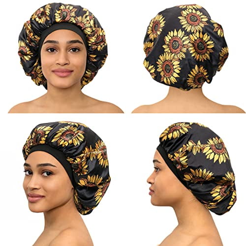 Silk Bonnet Satin Bonnet Hair Bonnet for Sleeping Extra Large Bonnet for  Braids Night Sleep Cap Hair Cover with Tie Band ((Black)