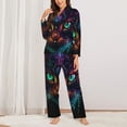 thumbnail image 2 of Honeii Futuristic Cat Warrior print Women's Pajama Sets Long Sleeve Button Down Sleepwear Nightwear Soft Pjs Lounge Sets-Large, 2 of 7