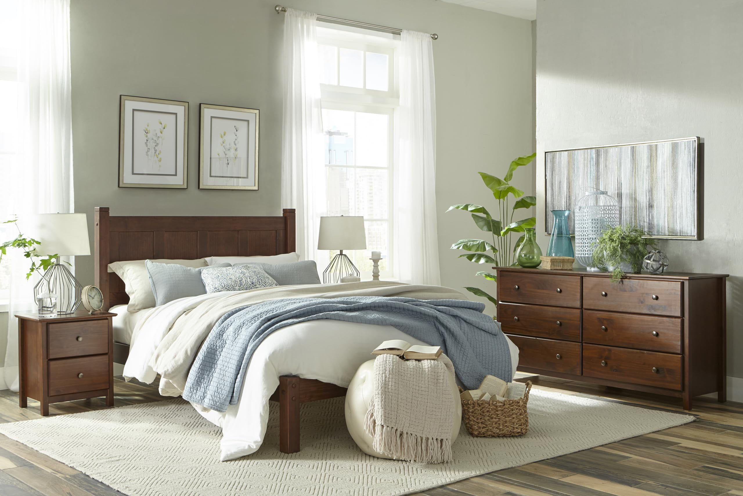 Grain Wood Furniture Shaker 2-Drawer Bedside Nightstand, Solid Wood with Cherry Finish