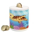 thumbnail image 1 of Turtle Piggy Bank, Funny Style Underwater Sea Animals Turtle and Fish Pattern, Ceramic Coin Bank Money Box for Cash Saving, 3.6" X 3.2", Multicolor, by Ambesonne, 1 of 4