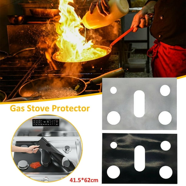 Brûleur de cuisinière à gaz couvre 10 pcs protecteurs de cuisinière à gaz  brûleur réutilisable couvre les housses de protection d'huile de poêle  antiadhésive tapis de cuisine (noir)