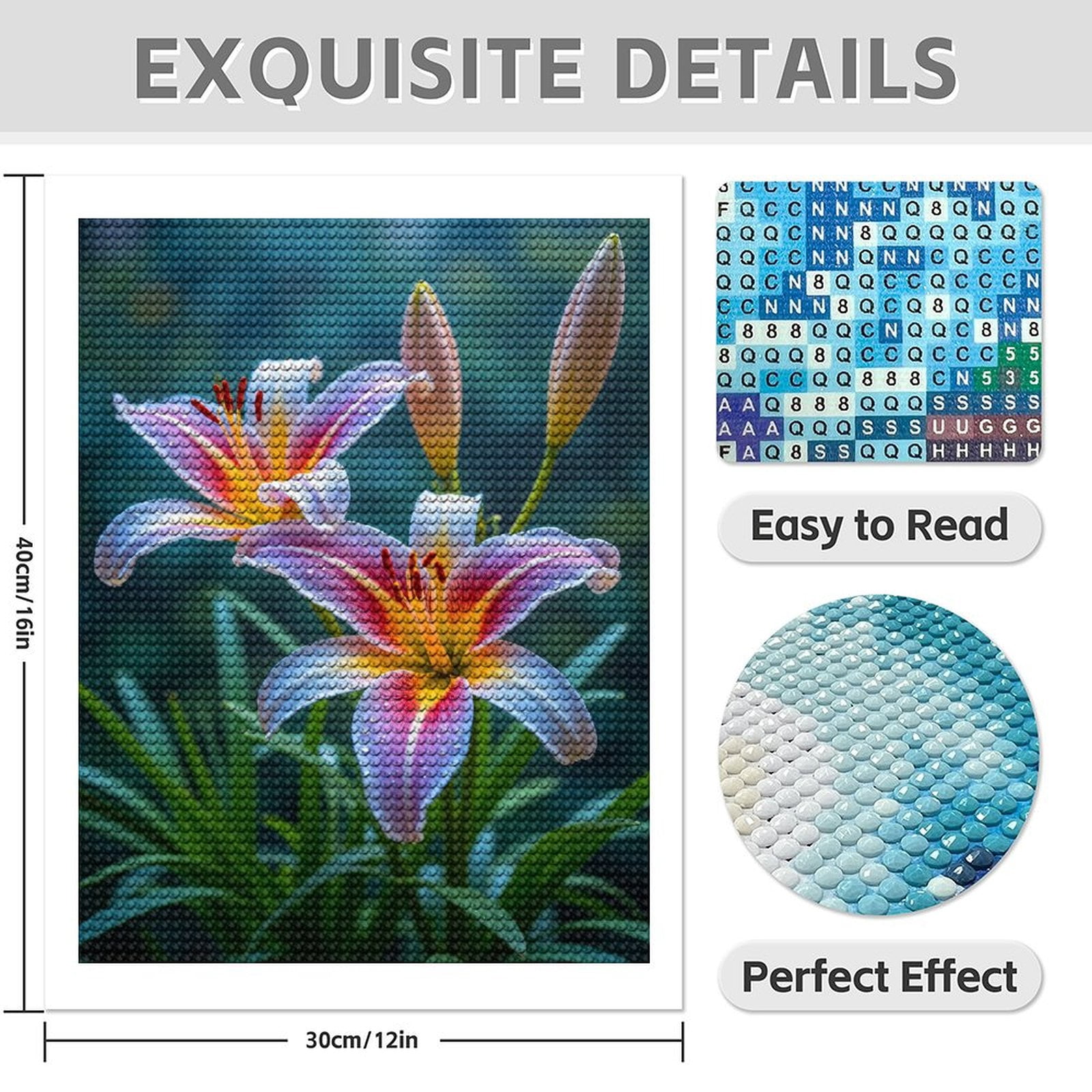 Diamond Art Kit for Adults, Colorful Lily Blossom Dewdrops Diamond Painting for Adults Beginners, 5D DIY Diamond Art Painting Kits, Colorful Diamond Painting Craft for Home Decor 12x16