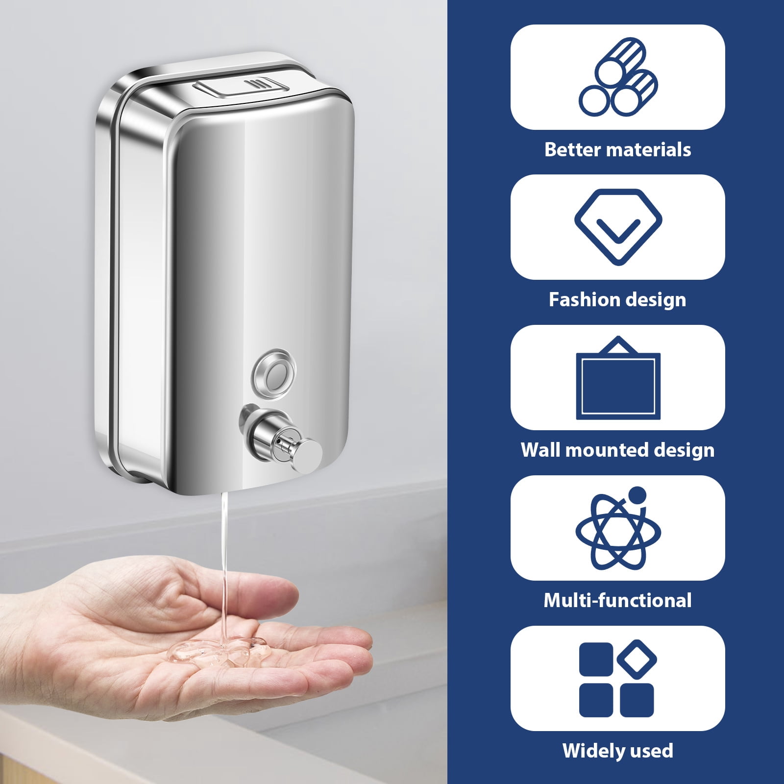 Threns 4Pcs Commercial Soap Dispenser Wall Mount Stainless Steel Manual Liquid Pump Rust-Proof Leak Free for Bathroom,33.8 oz