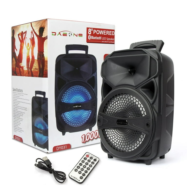 Portable Bluetooth Speaker LED 8” with FM Radio/USB/SD Slot/Karaoke(with  Microphone, Remote Control)