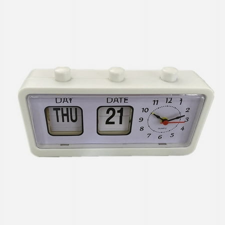2024 TOP! Mechanical Alarm Clock Novelty Flip Desktop Digital with Calendar Home Decor Retro Decor,White