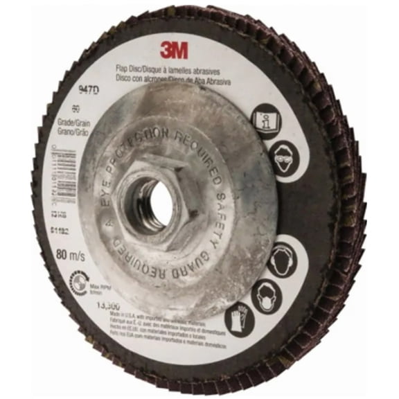 3M Hookit 27421 Heavy-Duty Flap Grinding Disc, 60-Grit, 4-1/2 in Dia, for Random Orbital Sanders