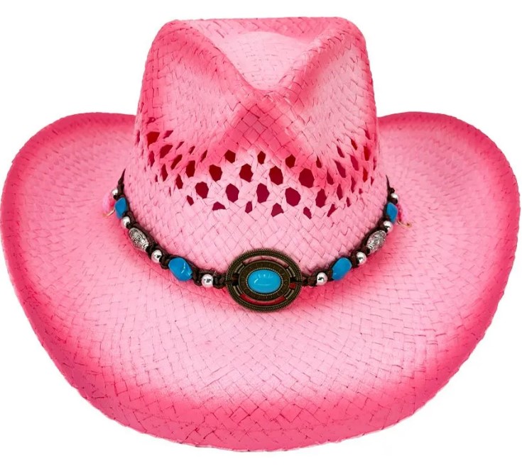 Lot of 4 Women’s Straw Fashion Cowboy Hats- Pink 2 (small/med) White & Turquoise d3a2e3af-d023-4a6d-a156-  main image 2