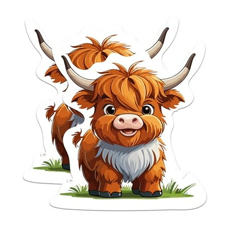 

(2 Pack) Cute Highland Cow Magnets - Cartoon Highland Cow - 5 Inches On Longest Side - Premium Magnet - for Cars Refrigerators Toolboxes - Made in USA - MAG2182