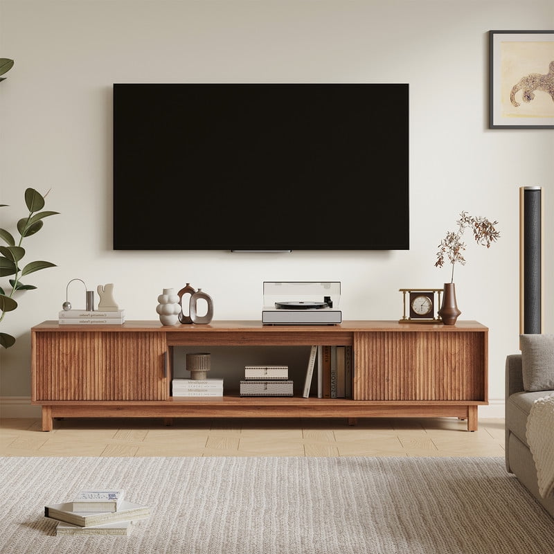 Gianna TV Stand, Entertainment Center Media Console Table with Storage Cabinet, Mid Century Modern Wood Television Furniture with Cable Management Hole for Living Room, Office and Bedroom, 70" Wide