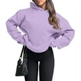 thumbnail image 4 of Trendy Loose Plain Hooded Sweatshirt Women Oversized Fleece Solid Tone Long Sleeve Drop Shoulder Pullover Fall Winter Streetwear Tops, 4 of 8