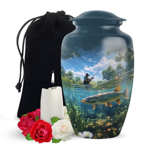 Yatskia Fishing Urns for Human Ashes Adult Man, Cremation Burial Urns for Human Ash, Memorial Urn for Ashes for Women, (Classic Large, 10 Inch)