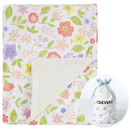 CREVENT Minky Sherpa Warm Baby Blanket for Girls Boys Soft Plush Receiving Blanket for Newborns 30 x40 Colorful Daisy