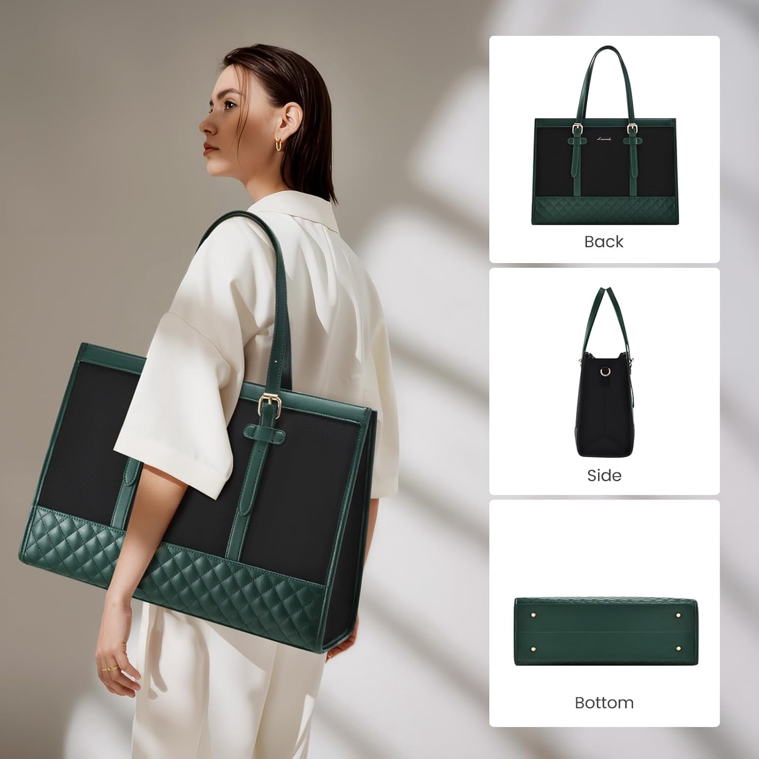 Lovevook Tote Work Bag for Women, Canvas Tote Laptop Bag 15.6" Fashion Large Handbag with Clutch Purse Daily for Office College Teacher Travel