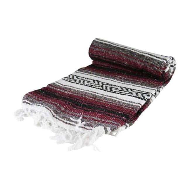 Burgundy MEXIMART's Authentic Medium Mexican Blankets Colorful Serape Blankets 80 x 48