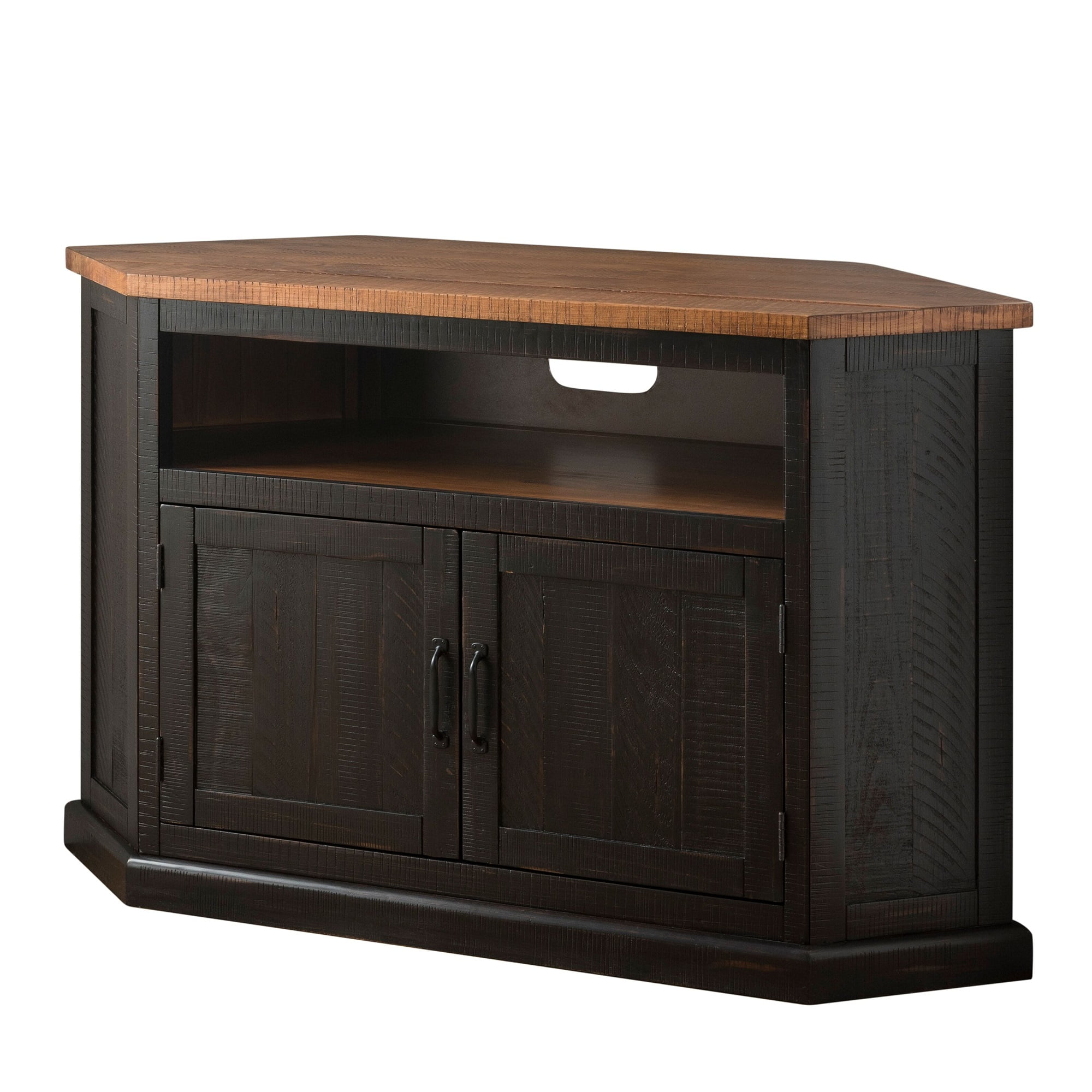 Corner Rustic Pine TV Unit solid wood stand/cabinet walnut wax finish 