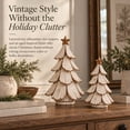 thumbnail image 4 of Clearance! Vintage Lighted Christmas Tree Figurine, 7" Wooden Tabletop Christmas Decor with Lights, Rustic Holiday Centerpiece for Mantel Shelf Home, 4 of 8
