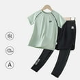 thumbnail image 2 of Utlike Boys Athletic Sets Short Sleeve T-Shirt And Pants With Inner Compression Lining Training Outfit For Boy Sportswear Size 12-13 Years Dark Green, 2 of 4