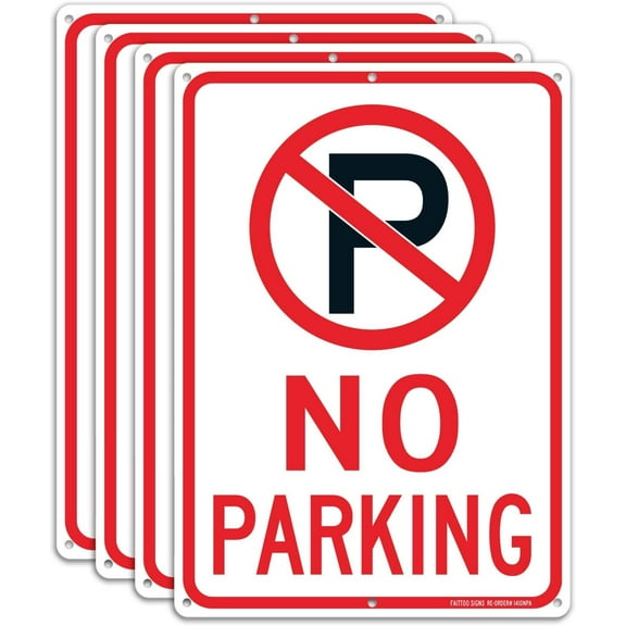 No Parking Sign With Symbol Sign (4 PACK), 14 x 10 Inches Reflective .40 Rust Free Aluminum