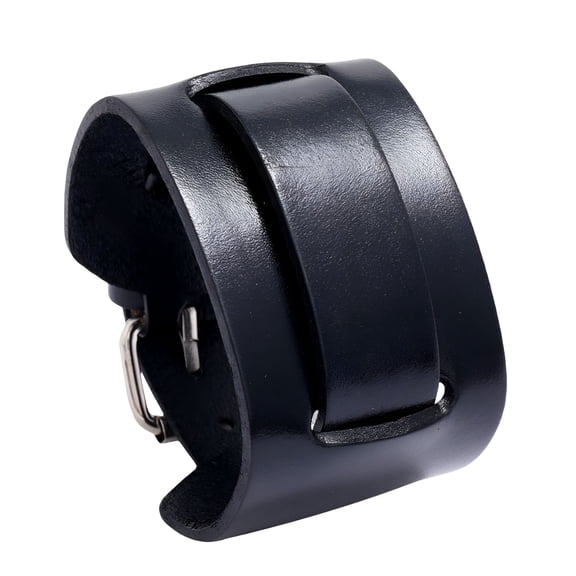 DESIGNICE PU Leather Bracelet, Adjustable Buckle Wide Bangle Wristband for Men Women Daily Black