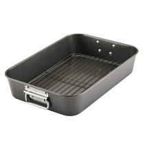 Farberware Bakeware 10.5 inch x 15 inch Nonstick Steel Roaster with rack, Gray