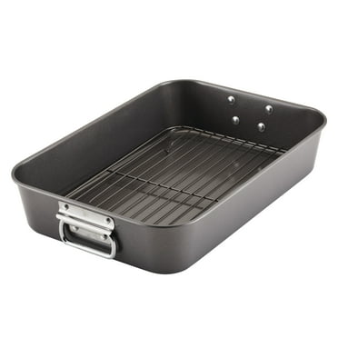 Farberware Bakeware 10.5 inch x 15 inch Nonstick Steel Roaster with rack, Gray