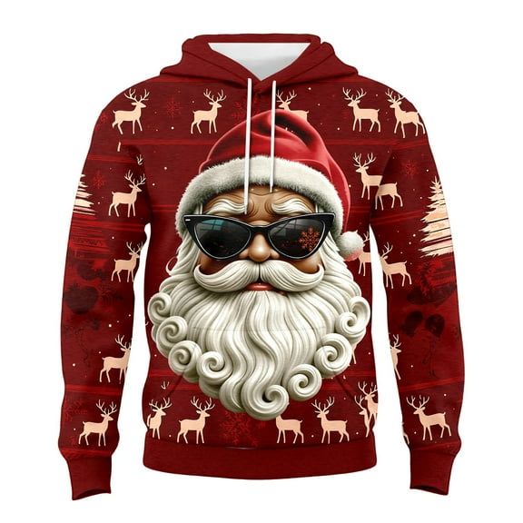 IWRICH Men's Christmas Hoodie Novelty 3D Graphic Hooded Sweatshirts Funny Holiday Drawstring Sweater Tops with Pocket XL