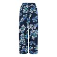 thumbnail image 3 of WTOBBY Women's Floral Print Wide Leg Pants with Pockets, High Waist Drawstring Loose Casual Trousers for Spring and Summer Season,Dark Blue 2XL, 3 of 6