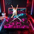 thumbnail image 3 of meiyoeat Neon Lights Full Size Sheets for Boys, Sci-Fi Cyan Pink Gaming Bed Sheets, 4-Piece, 1 Flat Sheet, 1 Fitted Sheet and 2 Pillowcases, 3 of 6