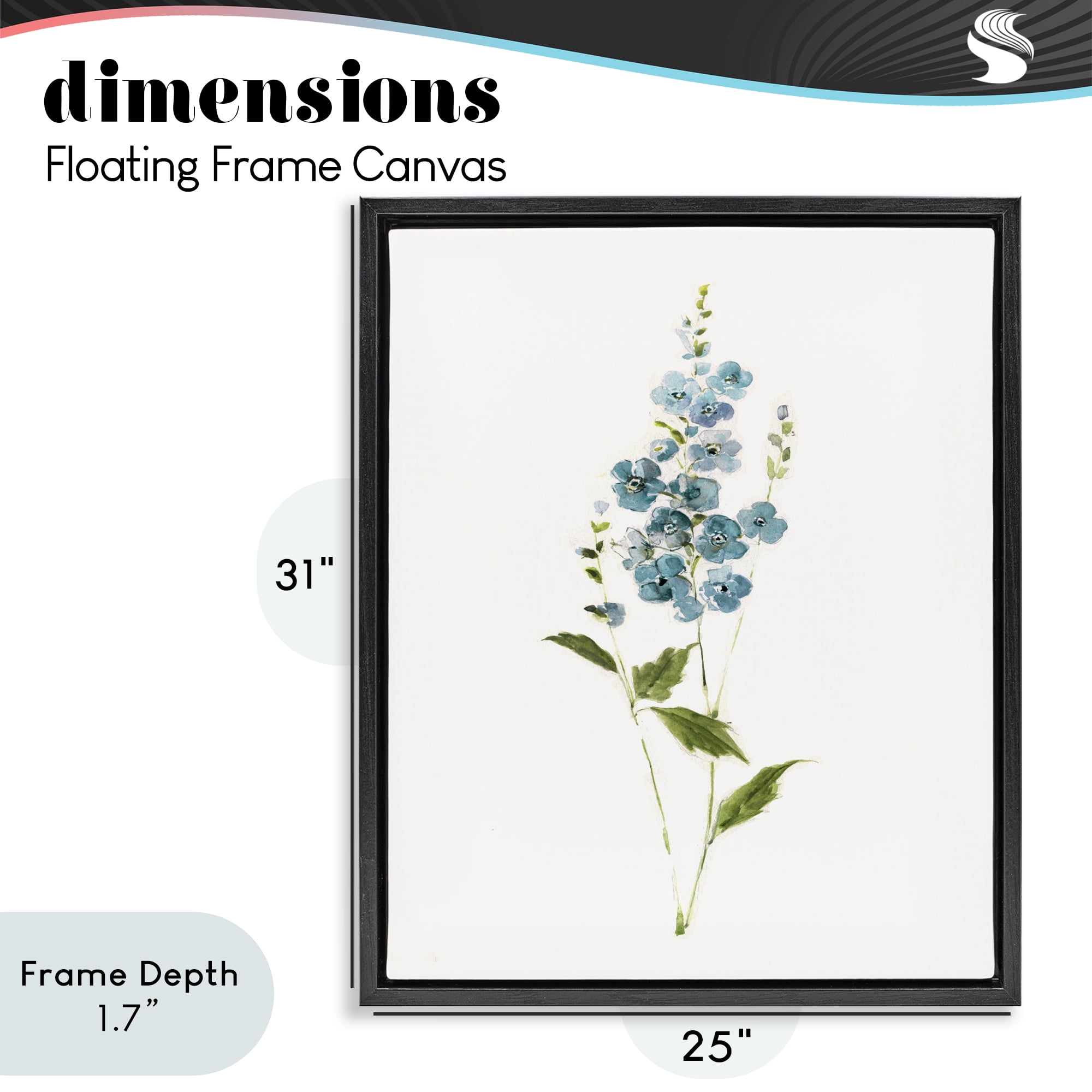 Stupell Industries Delicate Blue Sprigs Black Framed Floater Canvas Wall Art, design by Sally Swatland
