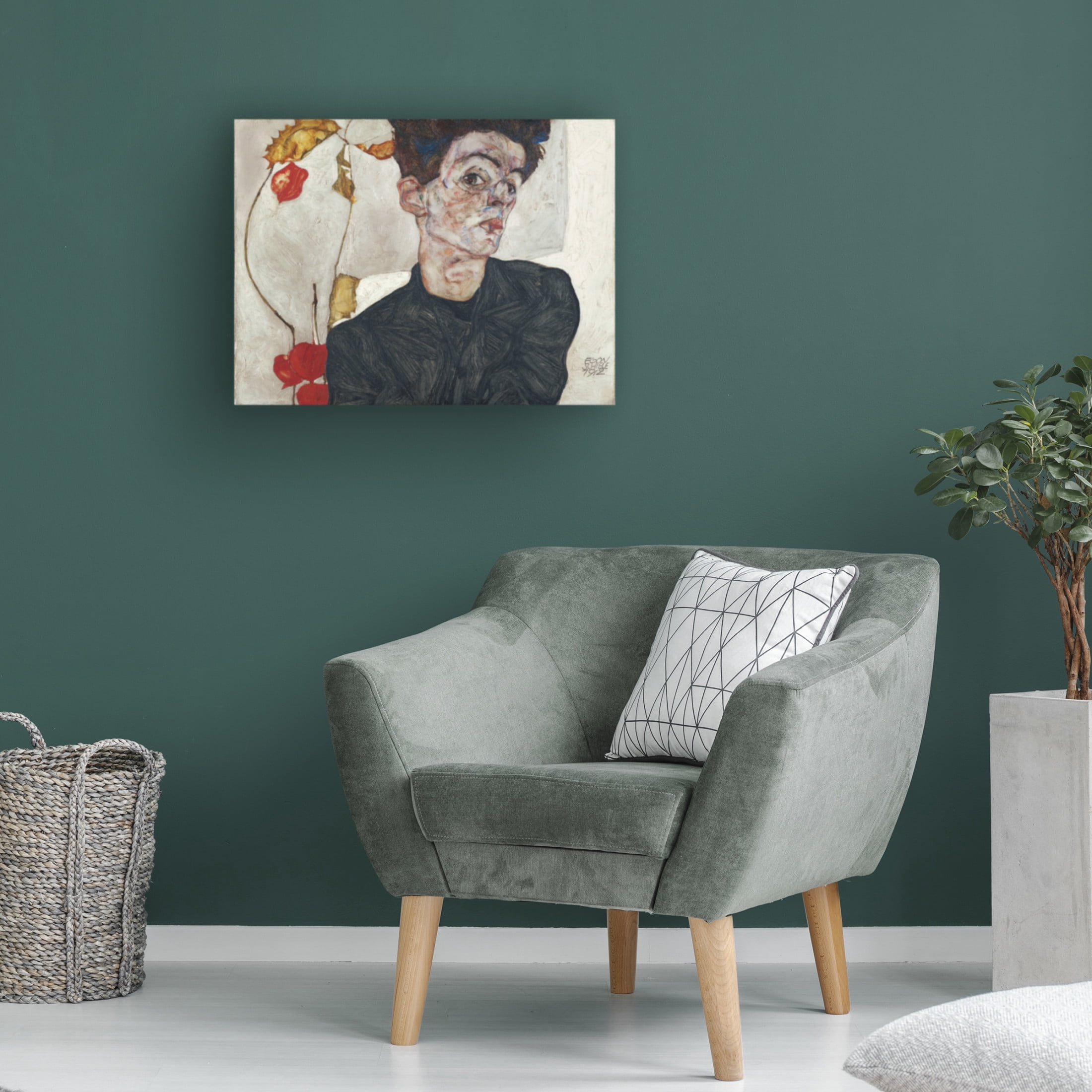 Canvas Wall Art - Pictufy  'Egon Schiele'S Self Portrait With Physalis 1912' Wall Art for Living Room, Bedroom, or Office D?cor by Trademark Fine Art - 19 x 14 Inches