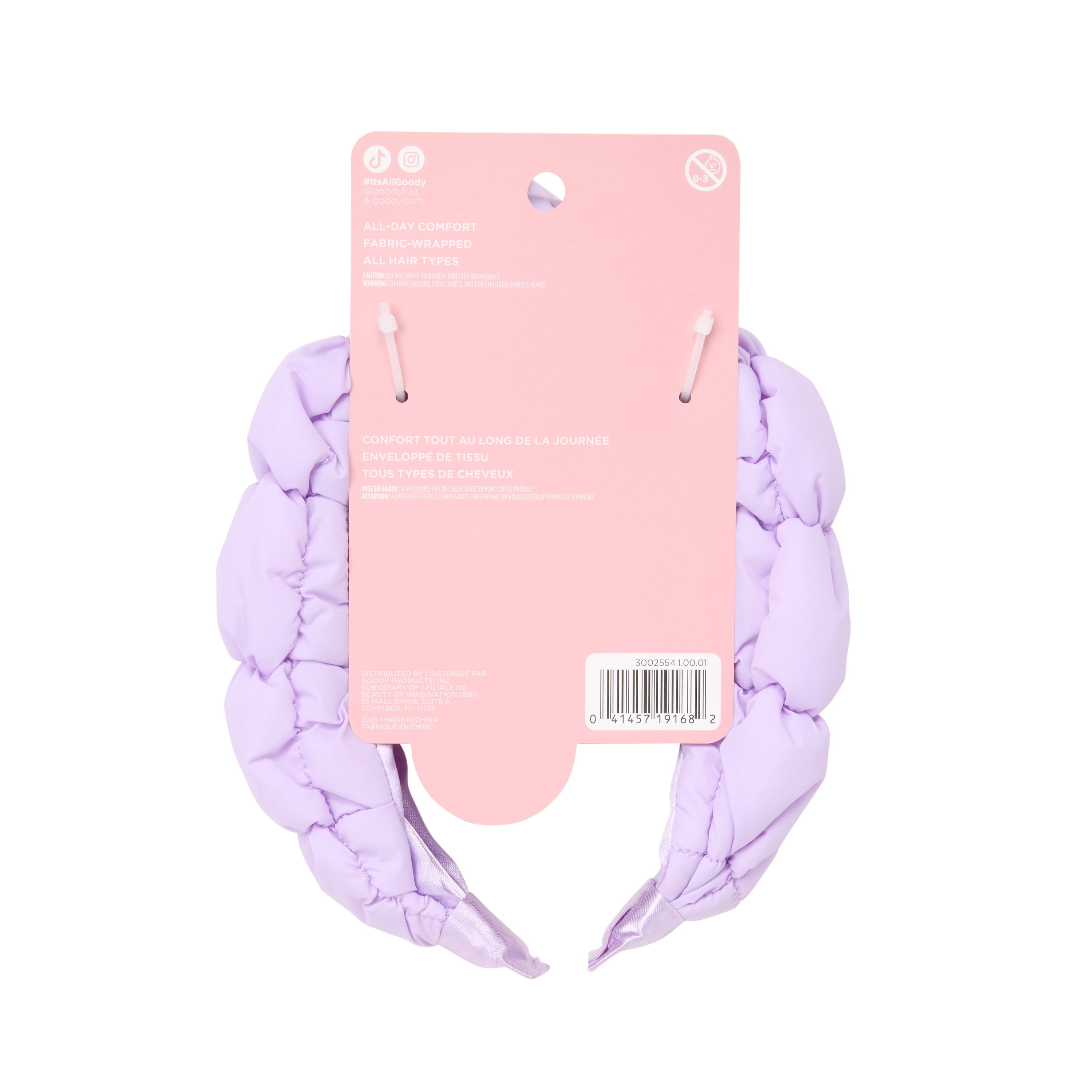 Goody Luxe Puffer Ouchless Comfortable No-Snag Stylish Frosty Lilac Headband, 1 Count