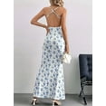 thumbnail image 3 of Women'S Summer Floral Maxi Dress Square Neck Mesh Ruched Bodycon Formal Wedding Guest Long Dresses White XL, 3 of 8