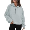 thumbnail image 2 of QATAINLAV Sweatshirt for Women with Pockets Solid Casual Half Zip Hoodies Thumb Hole Long Sleeve Hooded Pullover Going Out Tops Gray S Mother's Day Gifts, 2 of 7
