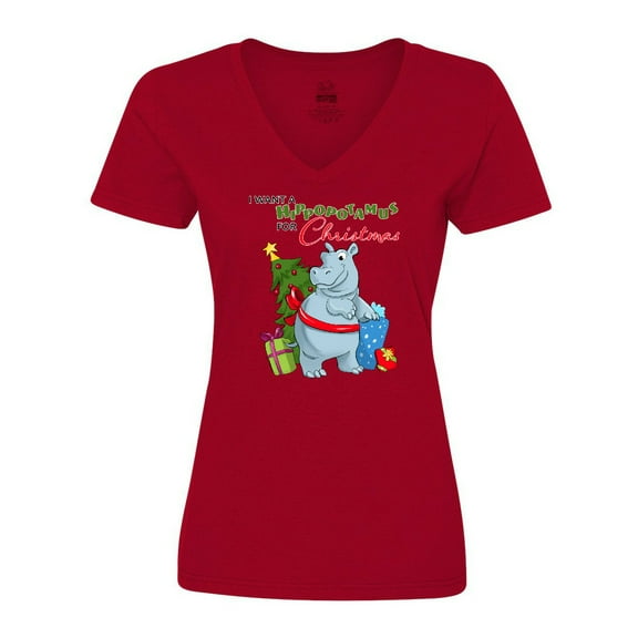 Inktastic I Want a Hippopotamus for Christmas Women's V-Neck T-Shirt