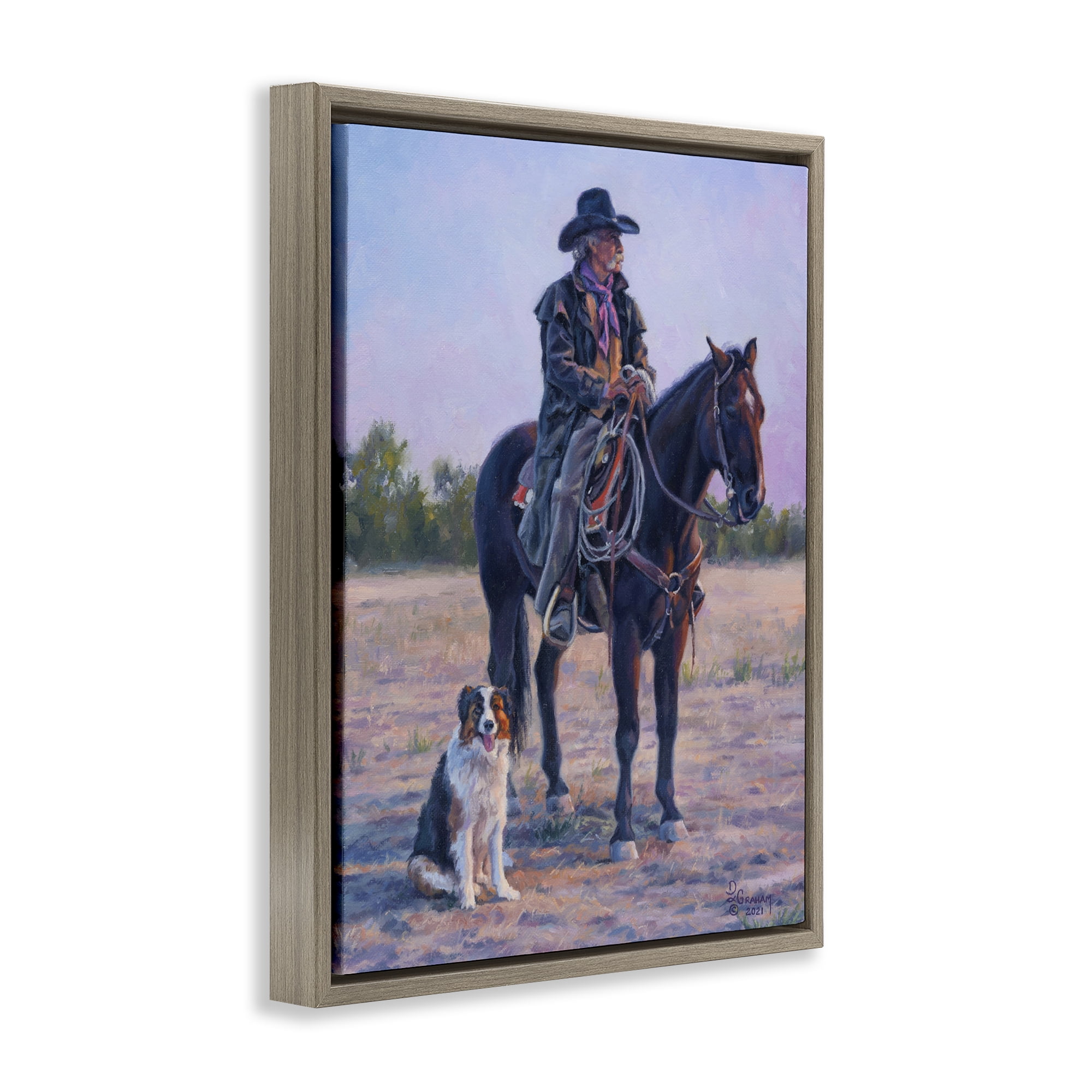 Stupell Industries Old Timers Cowboy Animals & Insects Painting Brown Floater Framed Canvas Art Print Wall Art, 17 x 21