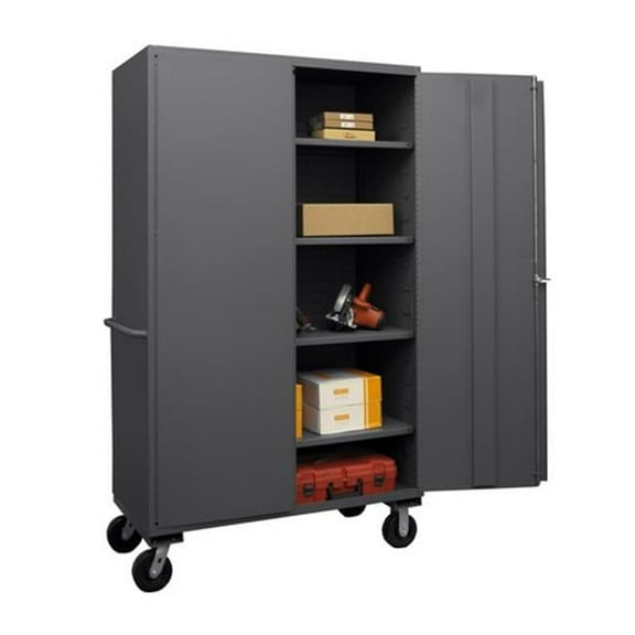 Durham 3502M-BLP-4S-95 14 Gauge Flush Door Style Lockable Mobile Cabinet with 4 Adjustable Shelves, Gray - 48 in.