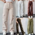 thumbnail image 3 of CENL Women Loose Cargo Pant Waist Wide Leg Straight Jogger Trousers with Pockets, 3 of 7