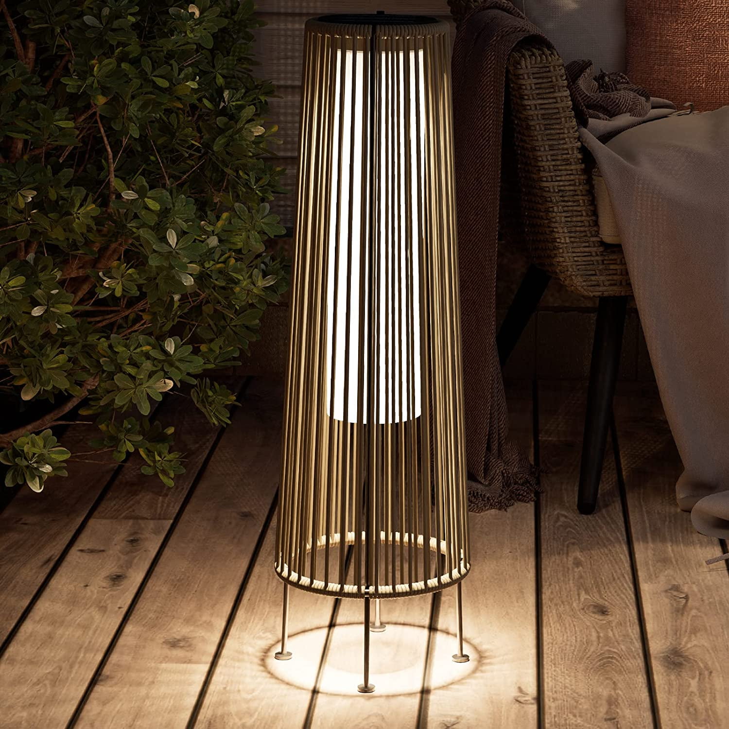 Outdoor Floor Solar Light 2-Pack, All-Weather Wicker Solar Patio Lamp, Gray