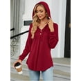 thumbnail image 3 of Amoretu Women Long Sleeve Tunic Hoodies Top Button Swing Pullover, Red L, 3 of 5