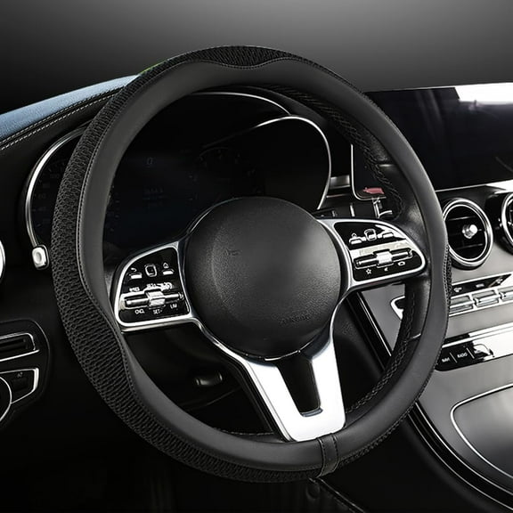Car Steering Wheel Cover, Universal 15 inch, The Latest Microfiber Leather Breathable Technology Fabric, Non-Slip, Comfortable, Warm in Winter and Cool in Summer, Black