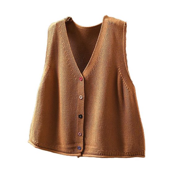 Sexlip Women V Neck Knit Vest Sleeveless Colorful Button Front Loose Fit Thick Knit Cardigan Waistcoat Casual Transitional Layering Outerwear Orange Free Size