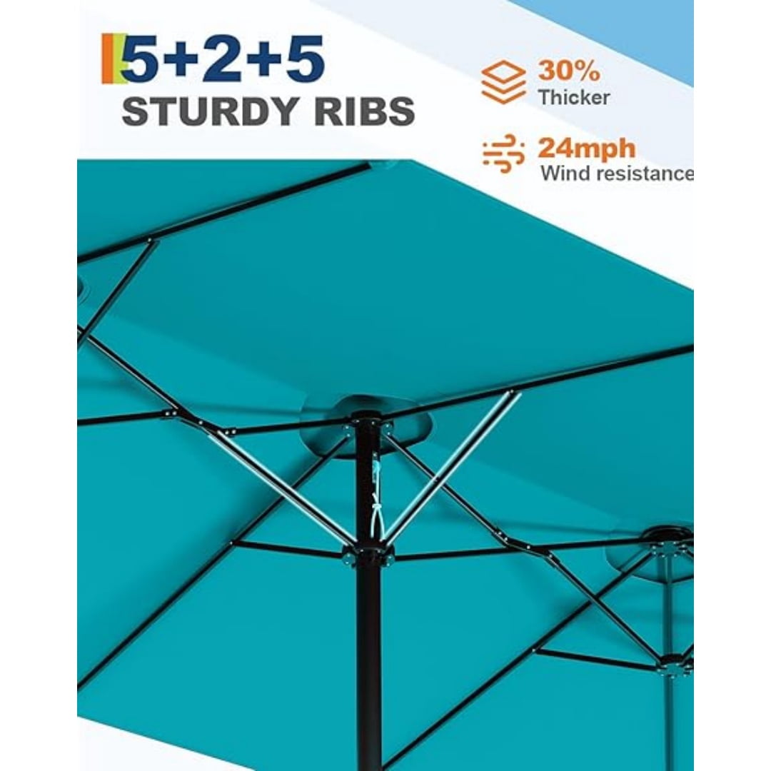 13FT Outdoor Umbrellas for Patio, Double-Sided Rectangular Patio Umbrella Market Umbrella with Base Waterproof and Windproof Fade Resistant Canopy for Deck Pool Garden Backyard