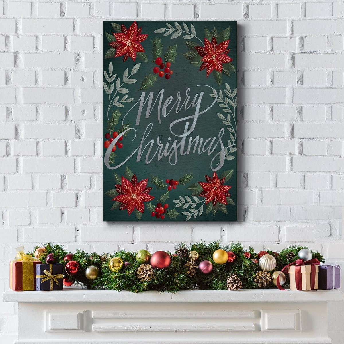 Red Flowers Christmas II- Gallery Wrapped Canvas