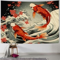 Shiartex Anime Japanese Yin Yang Koi Fish Wall Art Tapestries, Retro Asian Kanagawa Wave Cherry Blossom Sun Sunrise Sunset Floral Tapestry Wall Haning for Bedroom Dorm Home Decor 40x30inch