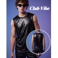 thumbnail image 3 of Men's Sequin Tank Top Sparkly Glitter Sleeveless Shirt Crew Neck Shiny Metallic Vest for Music Festival, Disco Party, Stage Performance Black 2XL, 3 of 7